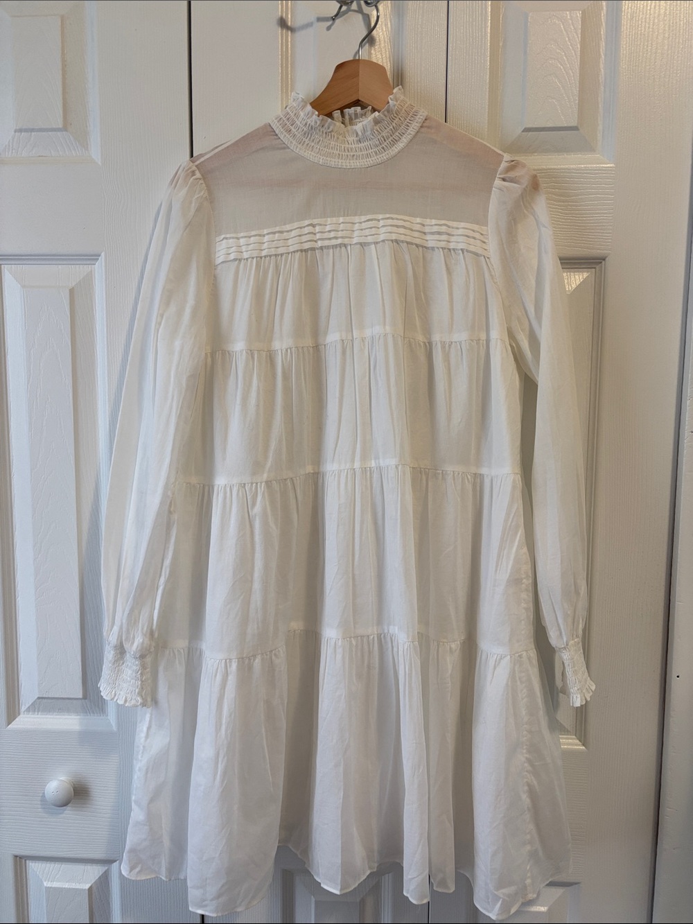 MICHAEL Michael Kors White Long-Sleeve Tiered Ruffle-Neck Dress